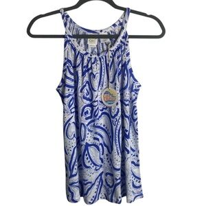 C&C California 100% Linen Sleeveless Tank Top Size Small White Blue Beach Costal